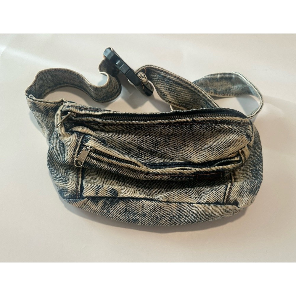 Shane Acid Wash Denim Fanny Pack Blue Vintage 80s 90s Waist Bag